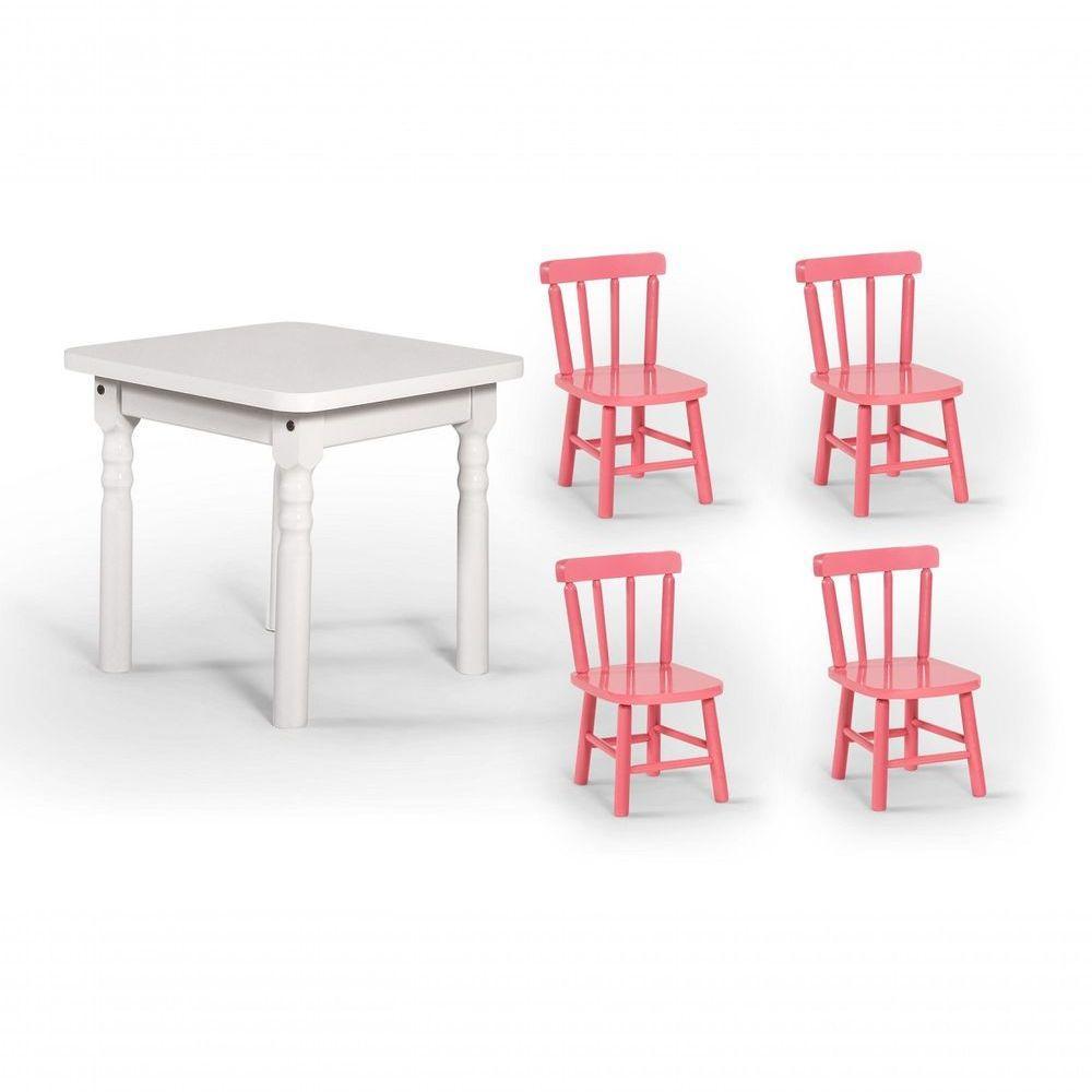 Conjunto Mesinha Infantil Branca Com 4 Cadeiras Kids Rosa - 1