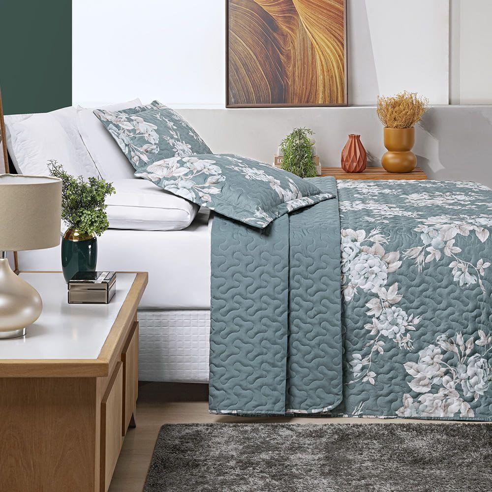 Kit Cobre Leito Colcha Júlia King 03 Peças Micropercal 200 Fios Duplaface Estampa Floral - Primavera - 2