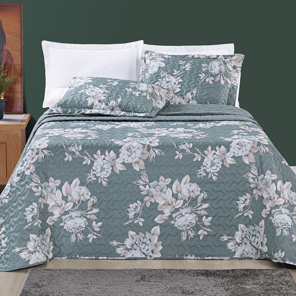 Kit Cobre Leito Colcha Padrão 03 Peças Micropercal 200 Fios Duplaface Estampa Floral - Primavera - 1