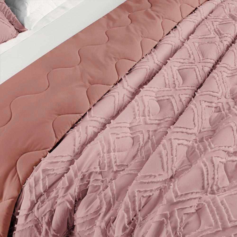 Kit Cobre Leito Colcha Katarine Queen 03 Peças Dupla Face Micropercal 300 Fios Detalhado - Rosê - 7