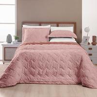 Kit Cobre Leito Colcha Katarine Queen 03 Peças Dupla Face Micropercal 300 Fios Detalhado - Rosê - 10