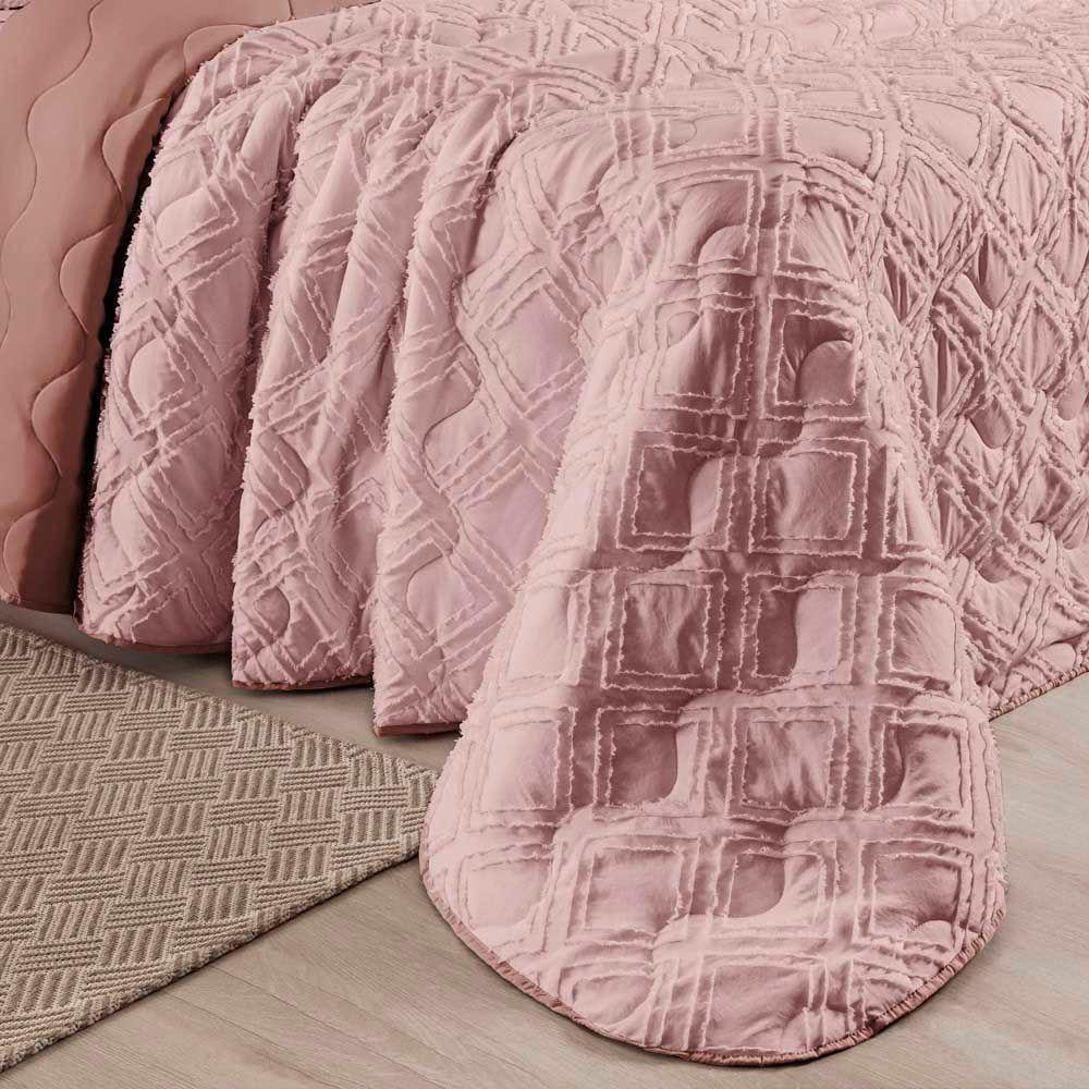 Kit Cobre Leito Colcha Katarine Padrão 03 Peças Dupla Face Micropercal 300 Fios Detalhado - Rosê - 3