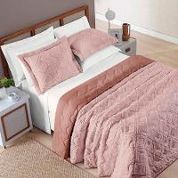 Kit Cobre Leito Colcha Katarine Padrão 03 Peças Dupla Face Micropercal 300 Fios Detalhado - Rosê - 1