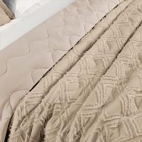 Kit Cobre Leito Colcha Katarine Queen 03 Peças Dupla Face Micropercal 300 Fios Detalhado - Cáqui