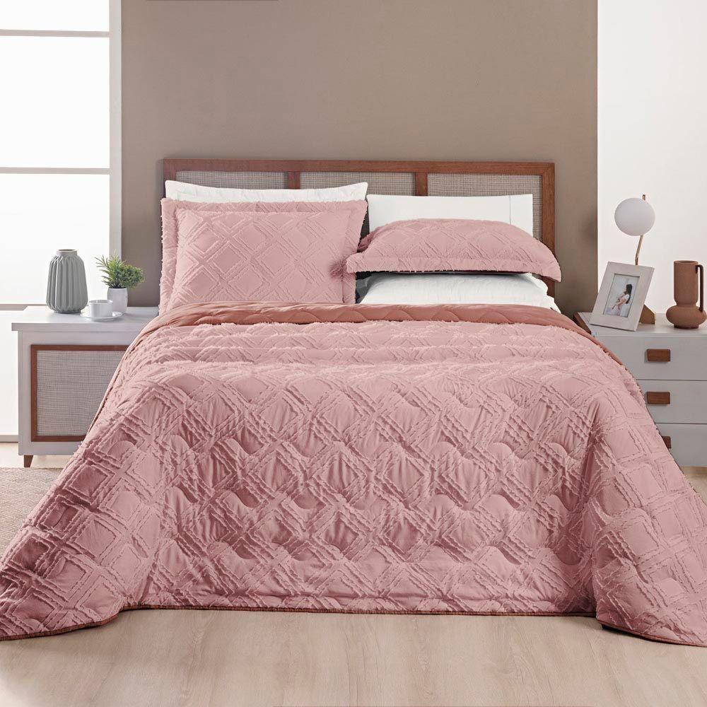 Kit Cobre Leito Colcha Katarine King 03 Peças Dupla Face Micropercal 300 Fios Detalhado - Rosê - 2