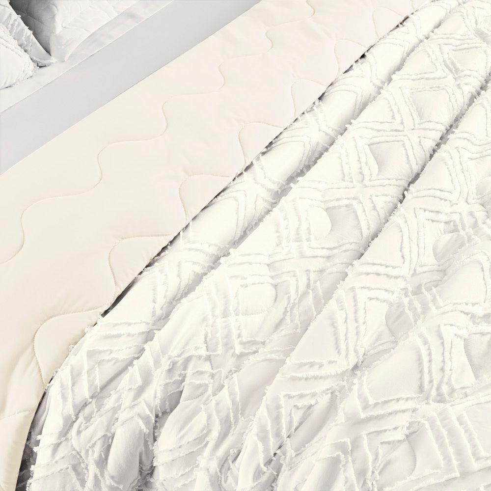 Kit Cobre Leito Colcha Katarine King 03 Peças Dupla Face Micropercal 300 Fios Detalhado - Off White - 3