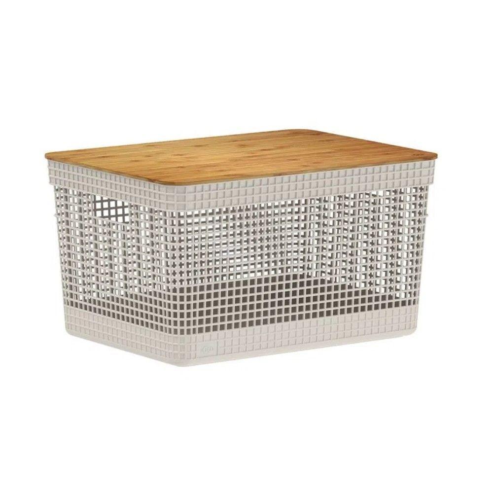 Cesto Organizador Grid Bege 20 L Com Tampa De Bambu 39 X 29 X 22,6 Cm - 1