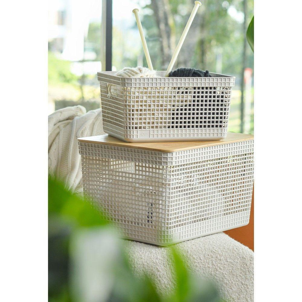 Cesto Organizador Grid Bege 20 L Com Tampa De Bambu 39 X 29 X 22,6 Cm - 4