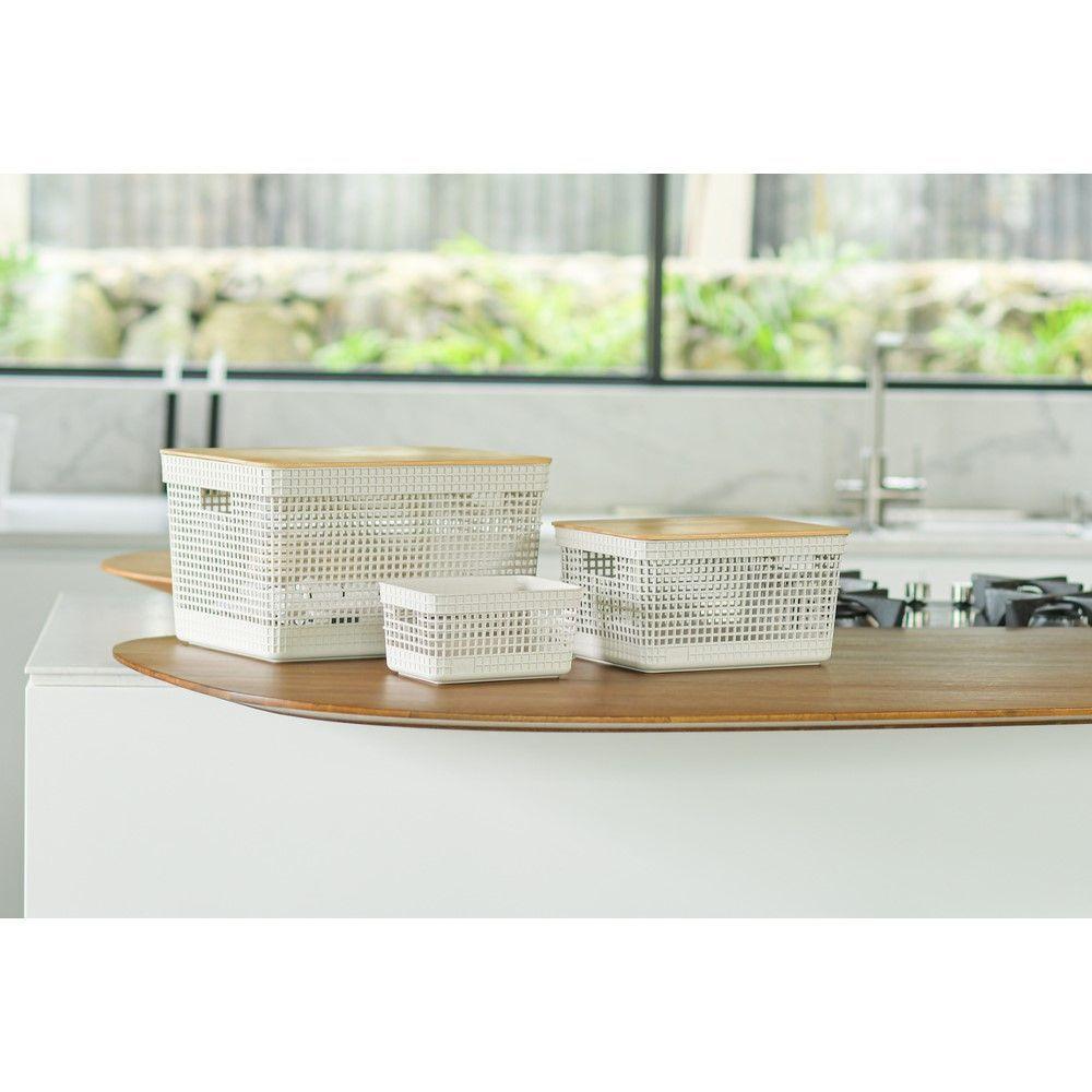 Cesto Organizador Grid Bege 20 L Com Tampa De Bambu 39 X 29 X 22,6 Cm - 5