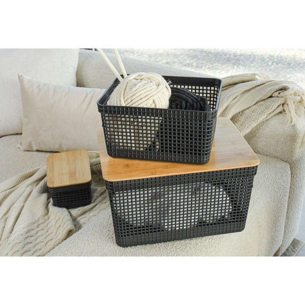 Cesto Organizador Grid Bege 20 L Com Tampa De Bambu 39 X 29 X 22,6 Cm - 6