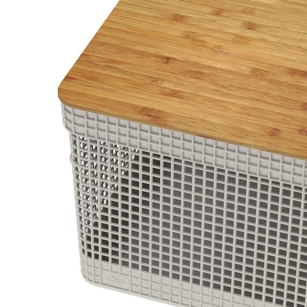 Cesto Organizador Grid Bege 20 L Com Tampa De Bambu 39 X 29 X 22,6 Cm - 8
