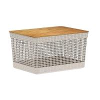 Cesto Organizador Grid Bege 20 L Com Tampa De Bambu 39 X 29 X 22,6 Cm - 1