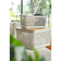 Cesto Organizador Grid Bege 20 L Com Tampa De Bambu 39 X 29 X 22,6 Cm