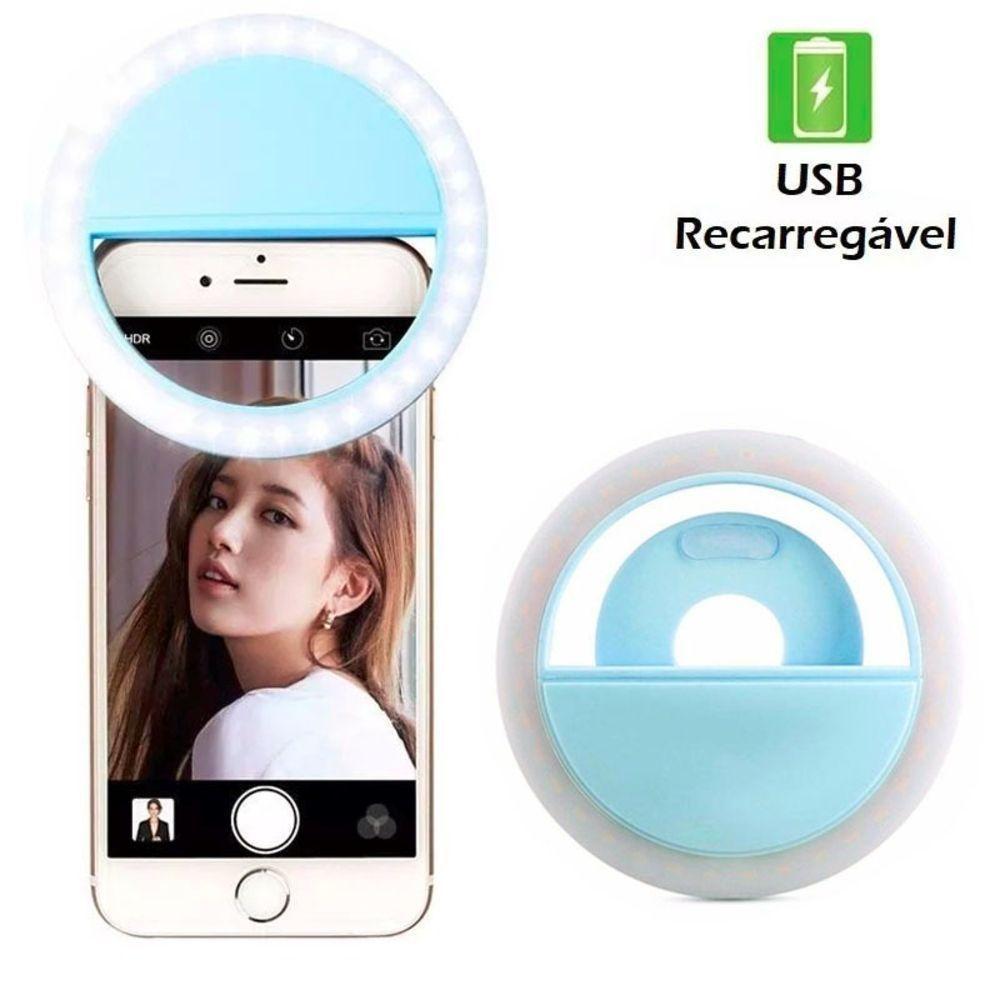 Luz De Selfie Ring Light Anel Led Flash Celular Recarregável Azul - 1