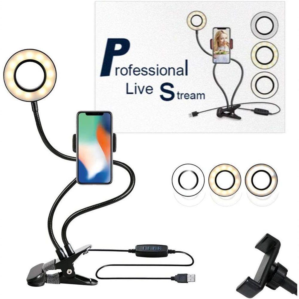 Iluminador Ring Light Suporte Articulado De Mesa Live Stream Para Celular Smartphone 2 Em 1 - 2
