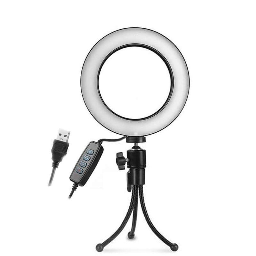 Iluminador Ring Light Led Usb Com Tripé - 16Cm - Controle Cor Luminosidade . - 1