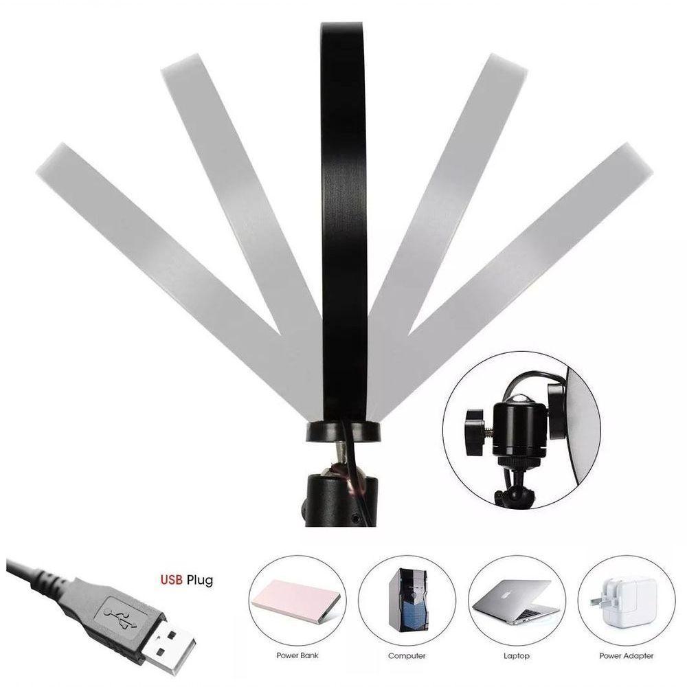 Iluminador Ring Light Led Usb Com Tripé - 16Cm - Controle Cor Luminosidade . - 2