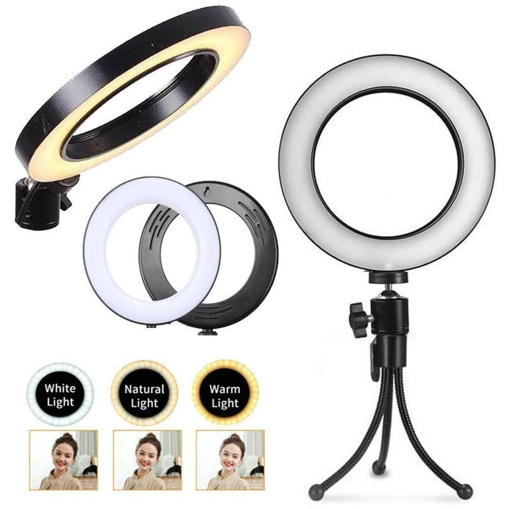 Iluminador Ring Light Led Usb Com Tripé - 16Cm - Controle Cor Luminosidade . - 3
