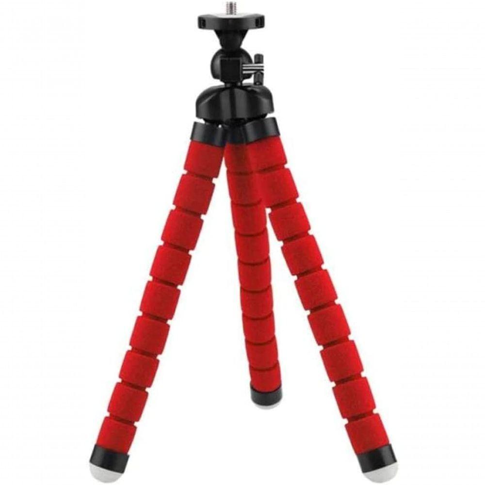Tripé Flexível Tripod Acessório Com Suporte Celular E Camera Vermelho - 1