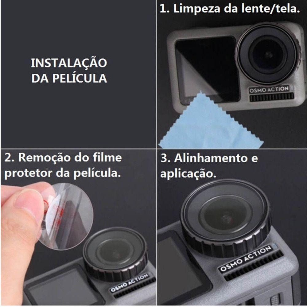 Película de Vidro para Lente e LCDs Câmera Osmo Action - 5