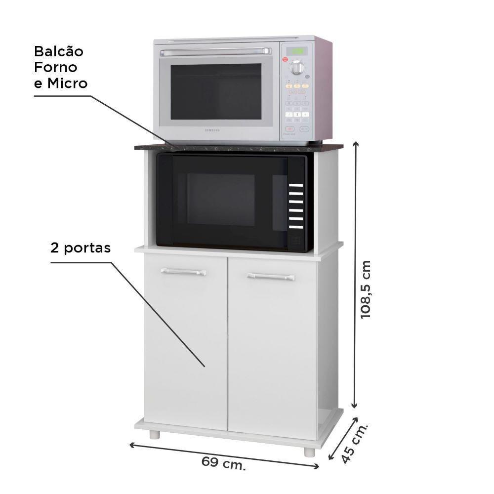 Balcão Para Micro-Ondas 2 Portas Branco Isis Nicioli Branco - 3