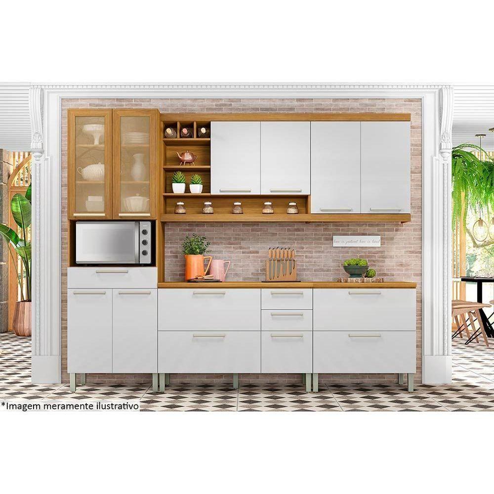 Módulo Cozinha Nesher Burguesa Paneleiro  c/ 4 Portas e 1 Gaveta (1 Forno) Freijó/Branco - 3