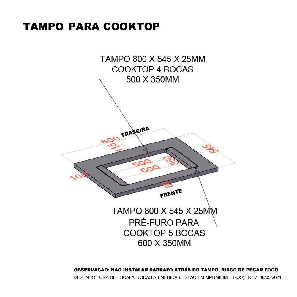 Tampo 80Cm C/ Furo Para Cooktop 4 Bocas 50Cm X 35Cm E Pré Fu - 2