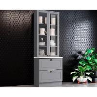 Paneleiro de Cozinha Cristaleira Americana c/ 2 Portas (2 c/Vidro) c/ 2 Gavetas 71.5cm Cinza - Henn - 1