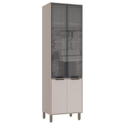 Paneleiro Cristaleira 70cm 4 Portas Com Vidro Reflecta Luciane Móveis Cinammon Bege