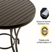 Mesa Em Alumínio Com O Tampo Ripado De 1,40 Metros Marrom