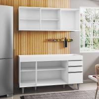 Armário Aéreo Argélia E Balcão Gabinete Para Pia 150cm Sem Tampo Marrocos Branco - Lumil Móveis - 3