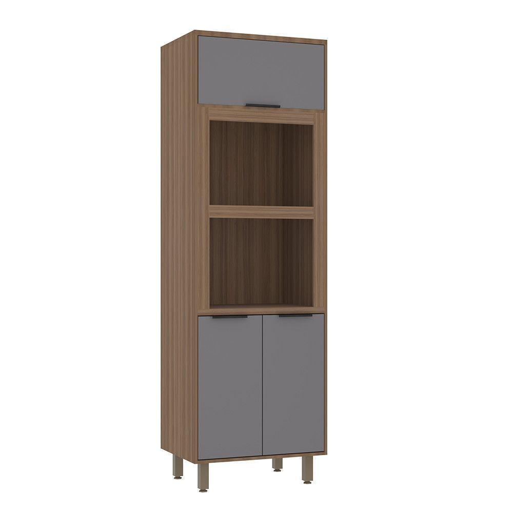 Paneleiro Torre Quente 70cm 3 Portas Com Espaço Para Forno E Micro-ondas Aspen Luciane Móveis Vanilla Com Cinza Puro - 1