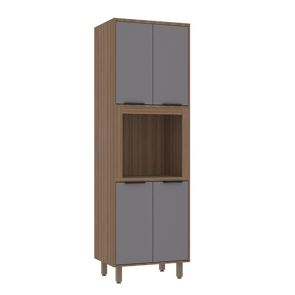 Paneleiro 70cm 4 Portas Com Espaço Para Micro-ondas Aspen Luciane Móveis Vanilla Com Cinza Puro - 1