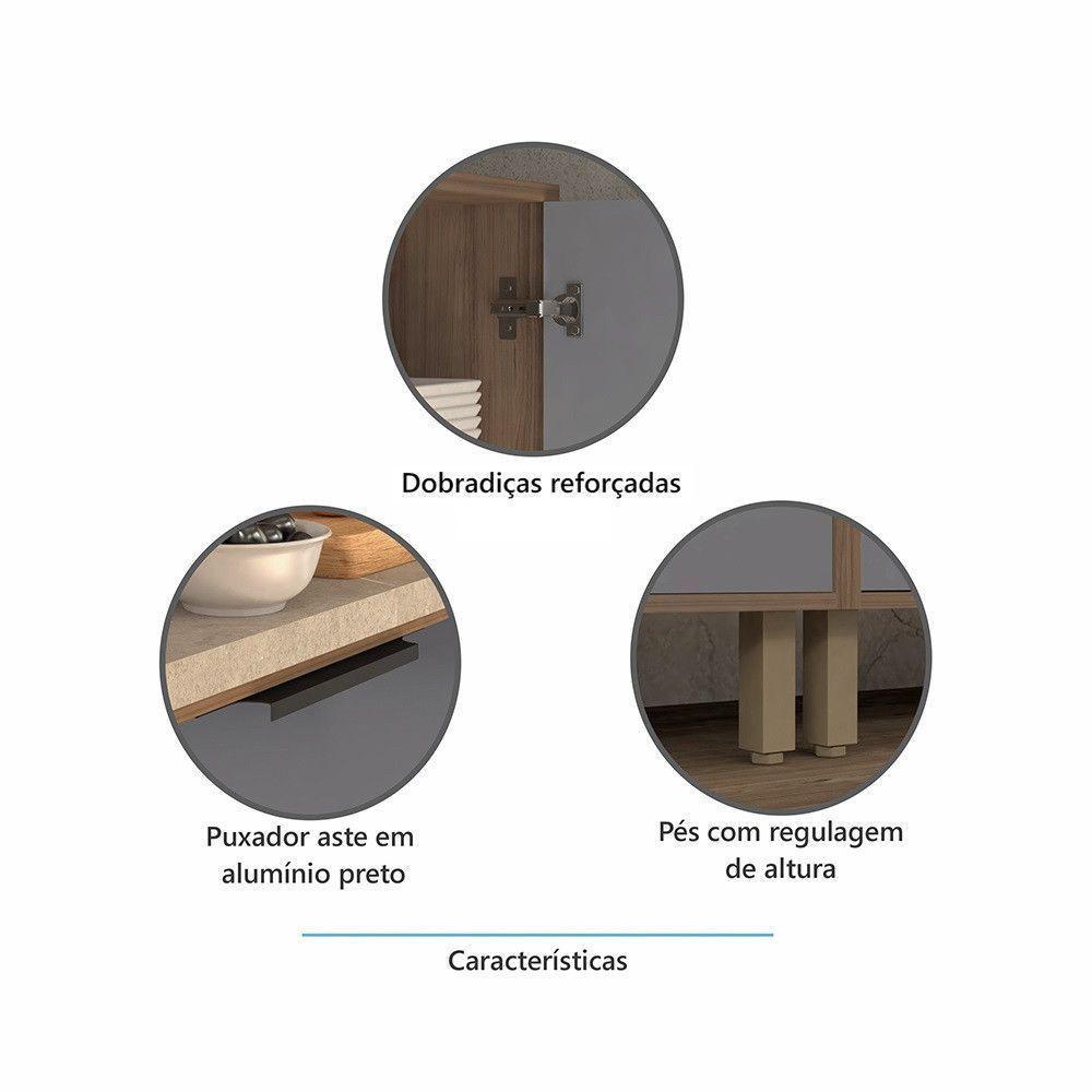 Paneleiro 70cm 4 Portas Com Espaço Para Micro-ondas Aspen Luciane Móveis Vanilla Com Cinza Puro - 2