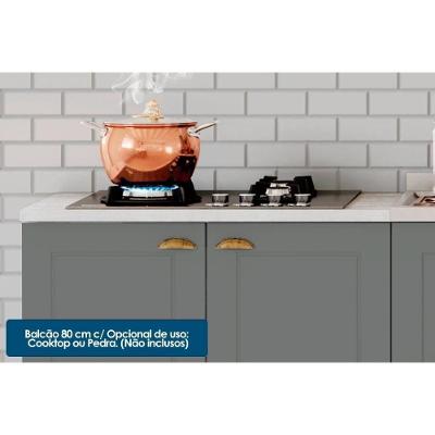 Cozinha Completa Americana 3 Portas 2 Gavetas MDF 120cm Cinza com Recorte para Cooktop