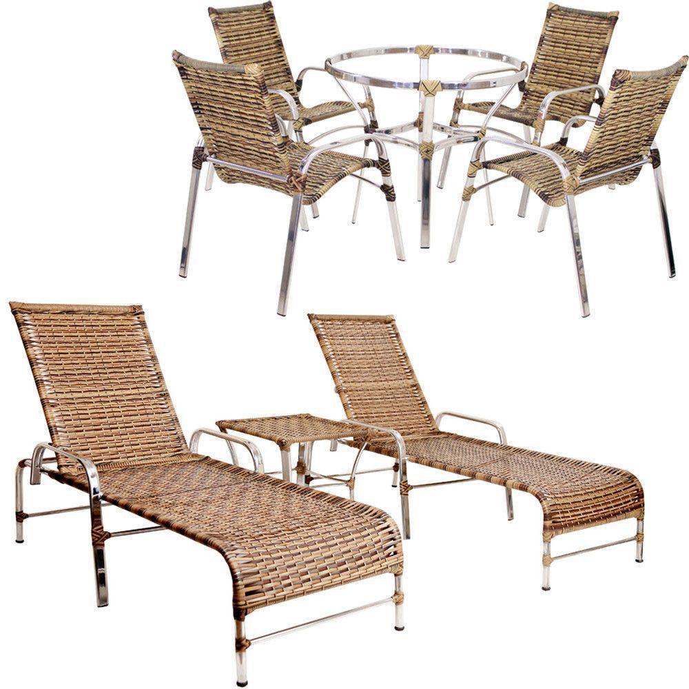 Jogo Cadeiras E Mesa Emily E 2 Espreguiçadeiras Regulável Capuccino - 1