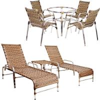 Jogo Cadeiras E Mesa Emily E 2 Espreguiçadeiras Regulável Capuccino - 1