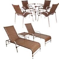 Jogo Cadeiras E Mesa Emily E 2 Espreguiçadeiras Regulável Argila - 1