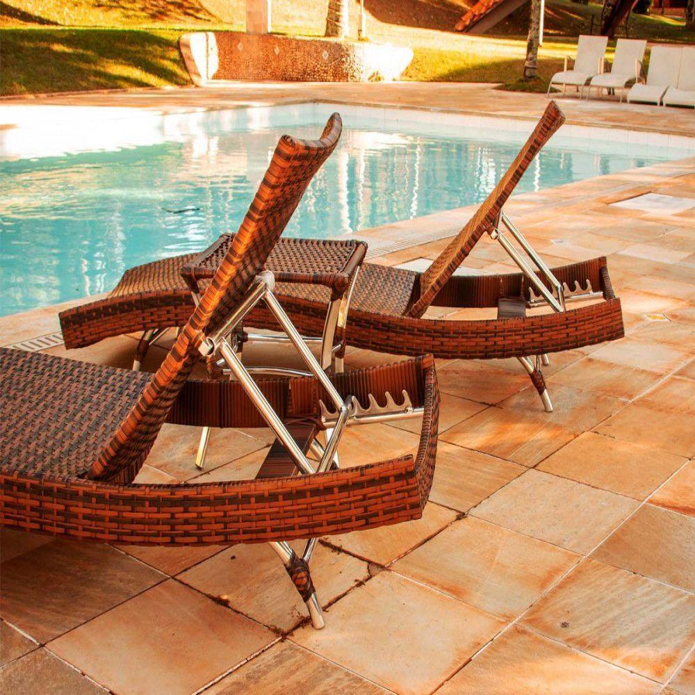2 Espreguiçadeiras Bona E Mesa Garden Em Alumínio Capuccino - 2