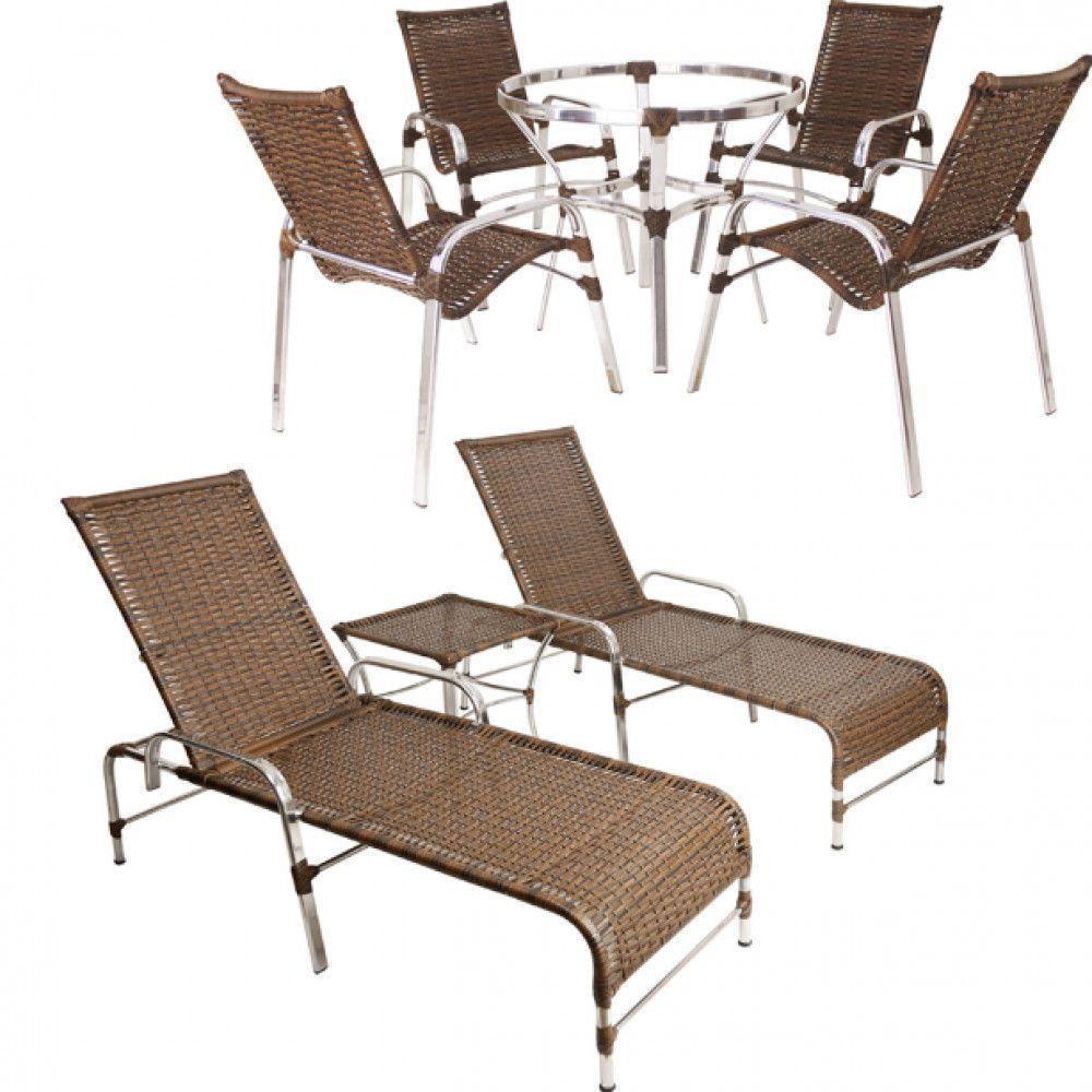 Jogo Cadeiras E Mesa Emily E 2 Espreguiçadeiras Regulável Argila - 1