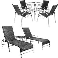 Jogo Cadeiras E Mesa Emily E 2 Espreguiçadeiras Regulável Preto - 1