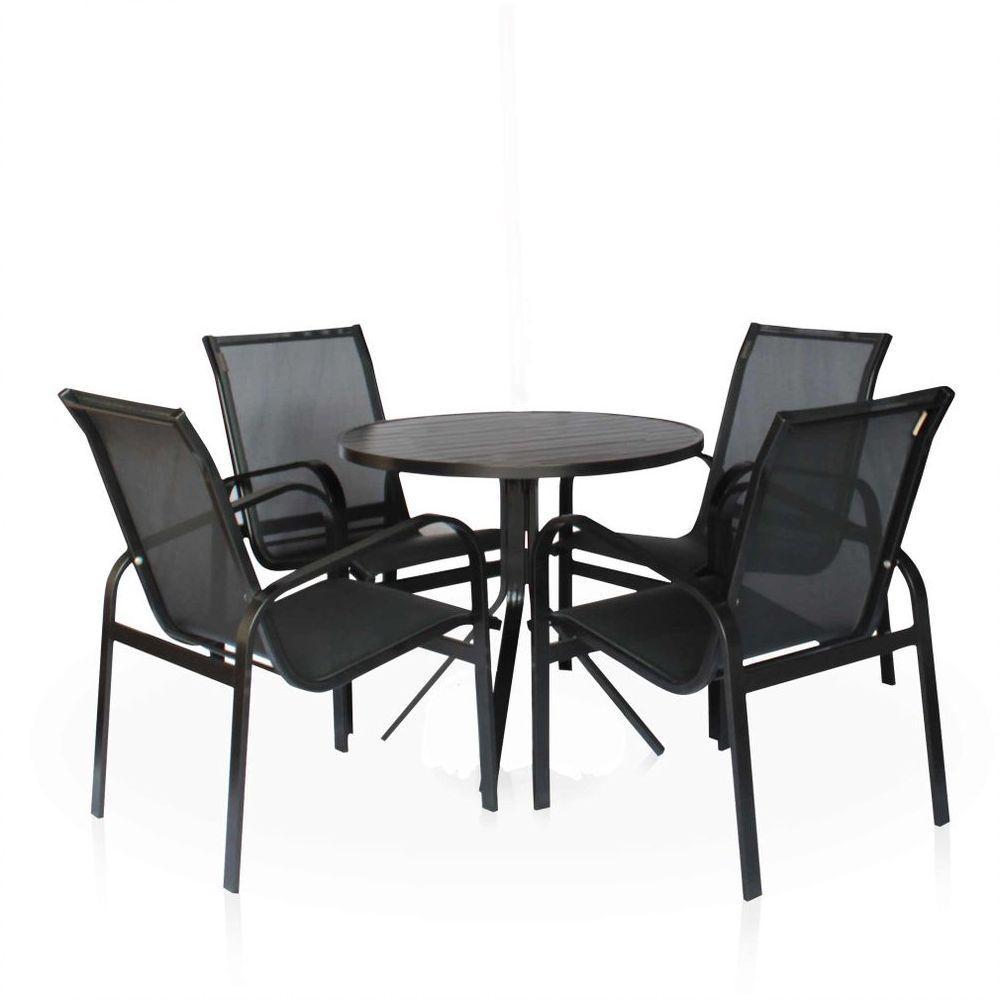 Conjunto 1 Mesa + 4 Cadeiras Para área Externa - Preto - 1
