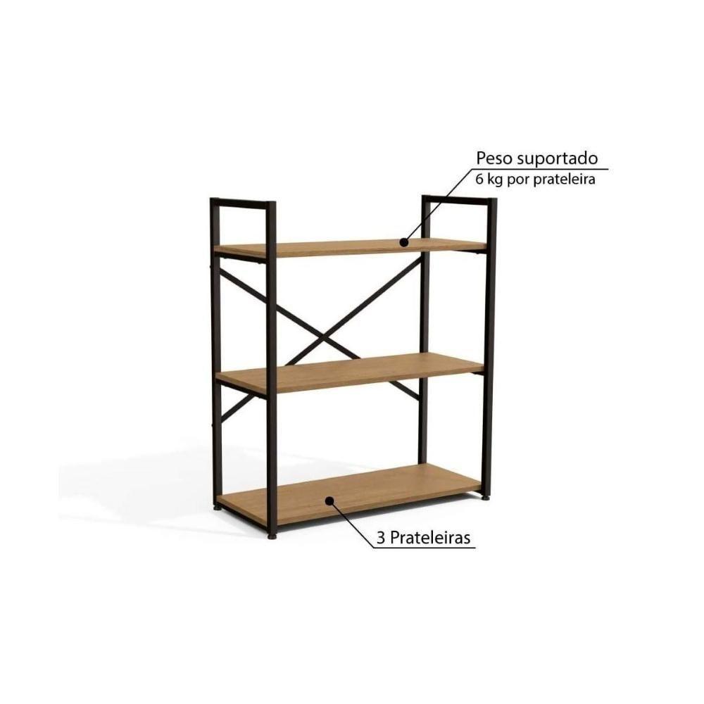 Escritório Completo Escritório Completo Industrial (1 Escrivaninha, 1 Estante, 3 Nichos) 5 Peças Freijo/Preto - Kappesberg - 4