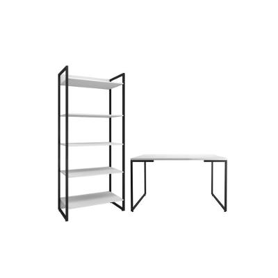 Conjunto Mesa Minimalista E Estante ártemis Branco Preto