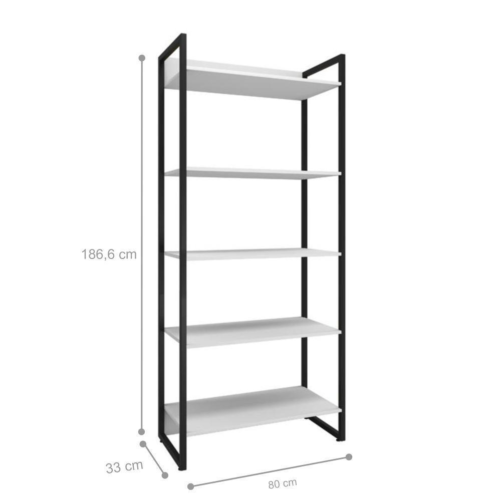 Conjunto Mesa Em L E Estante Nick Branco Preto - 2