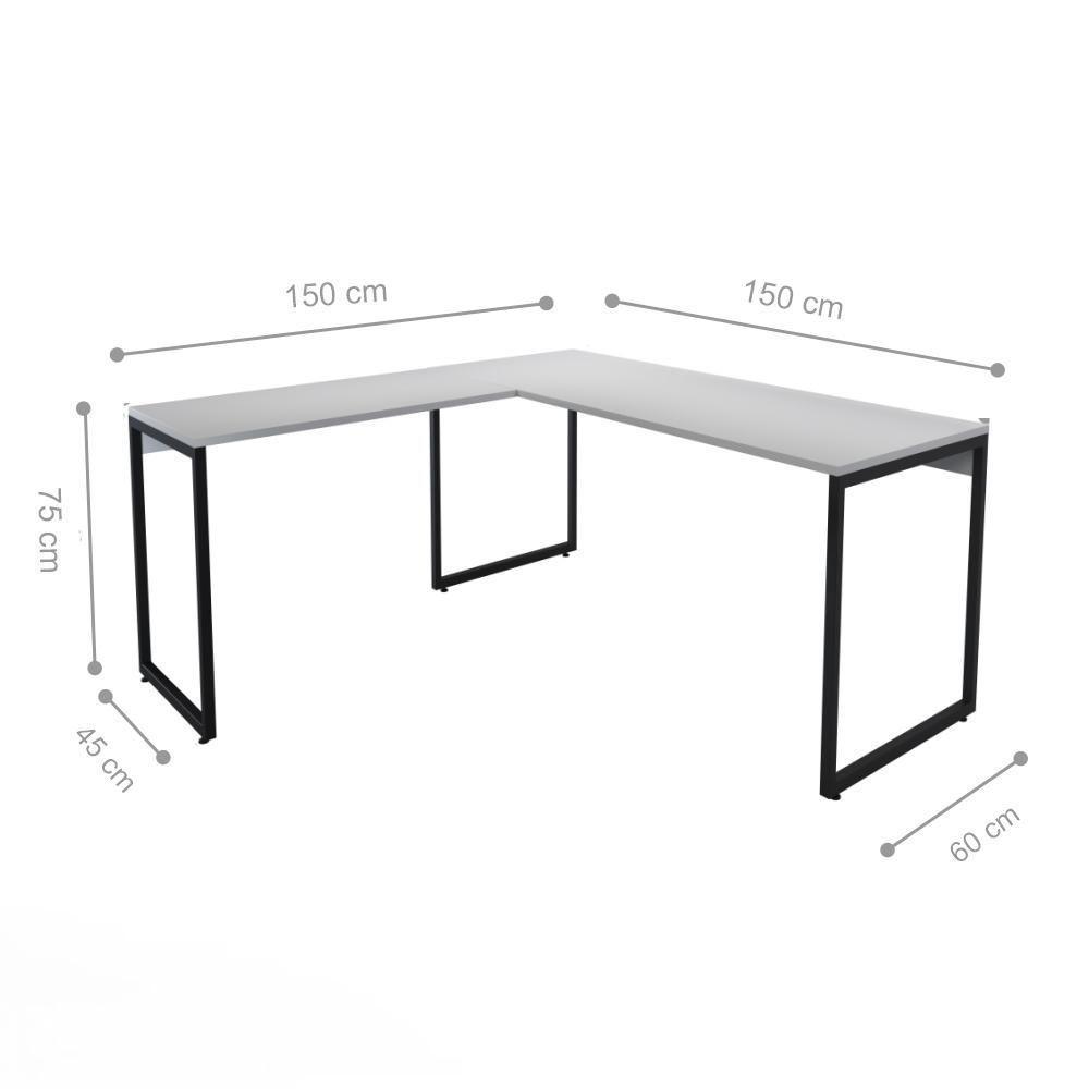 Conjunto Mesa Em L E Estante Nick Branco Preto - 3