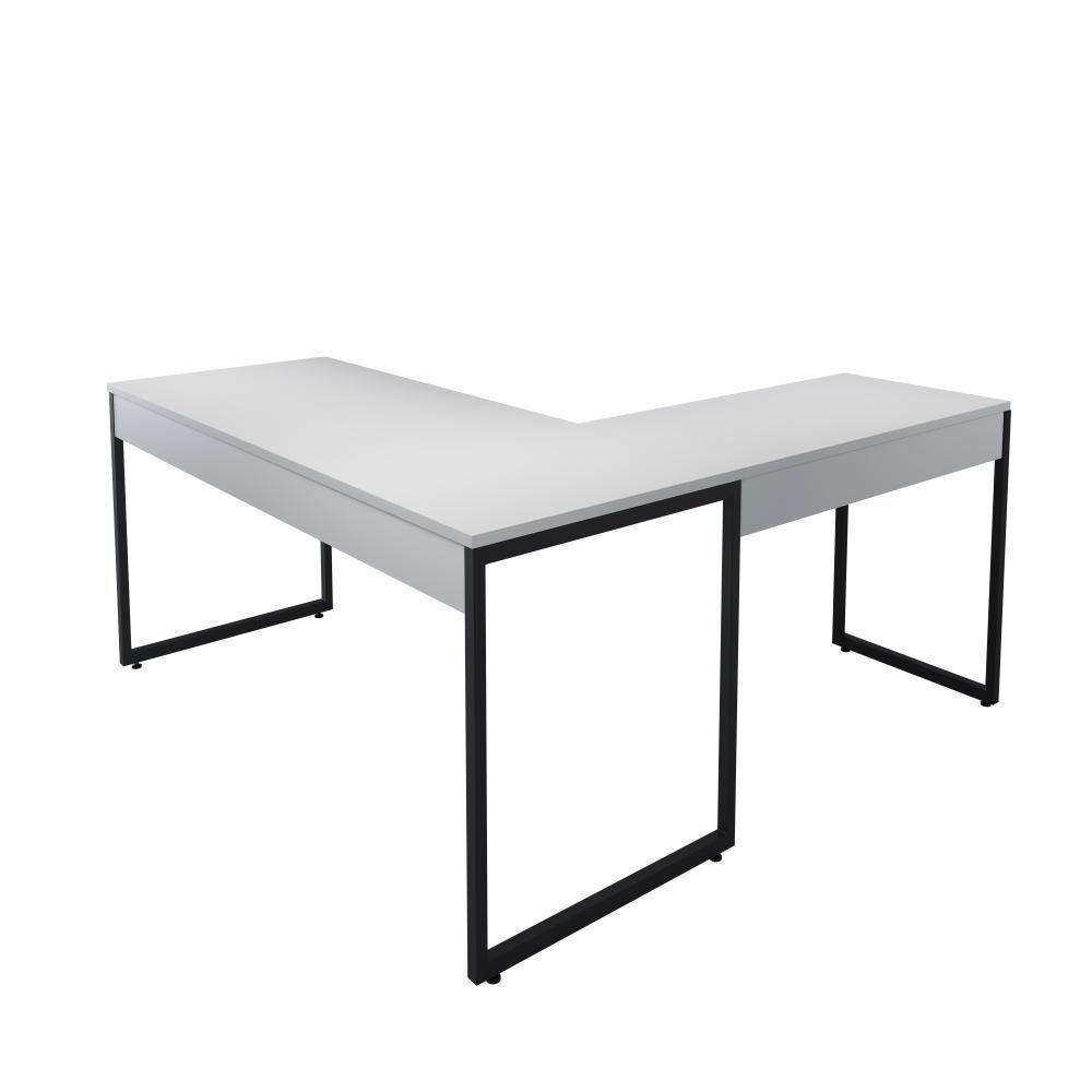 Conjunto Mesa Em L E Estante Nick Branco Preto - 4
