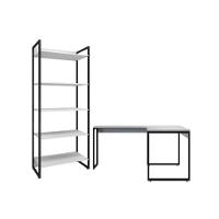 Conjunto Mesa Em L E Estante Nick Branco Preto - 1