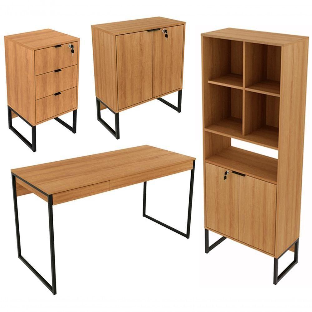 Conj Escritorio 4 Pçs Office Amendoa Preto Amendoa Preto - 1