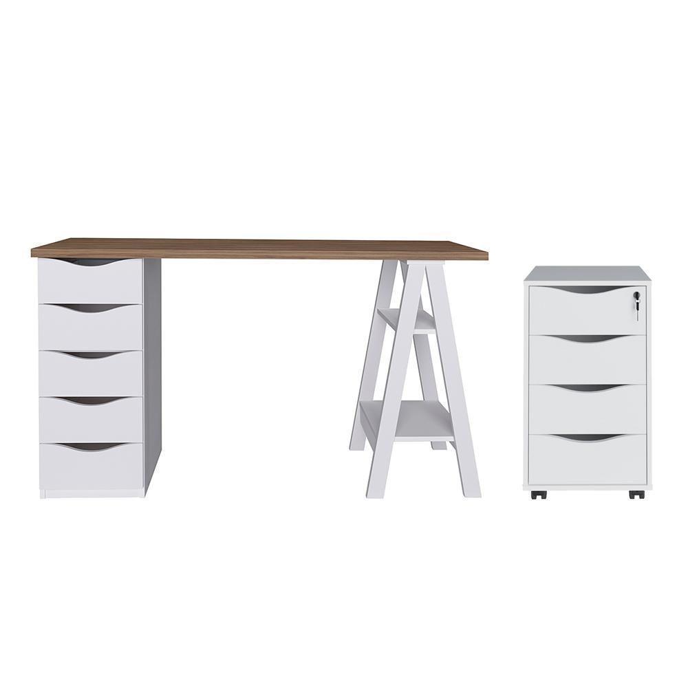Jogo Gaveteiro E Escrivaninha Osnabruque Nogal Branco - 1